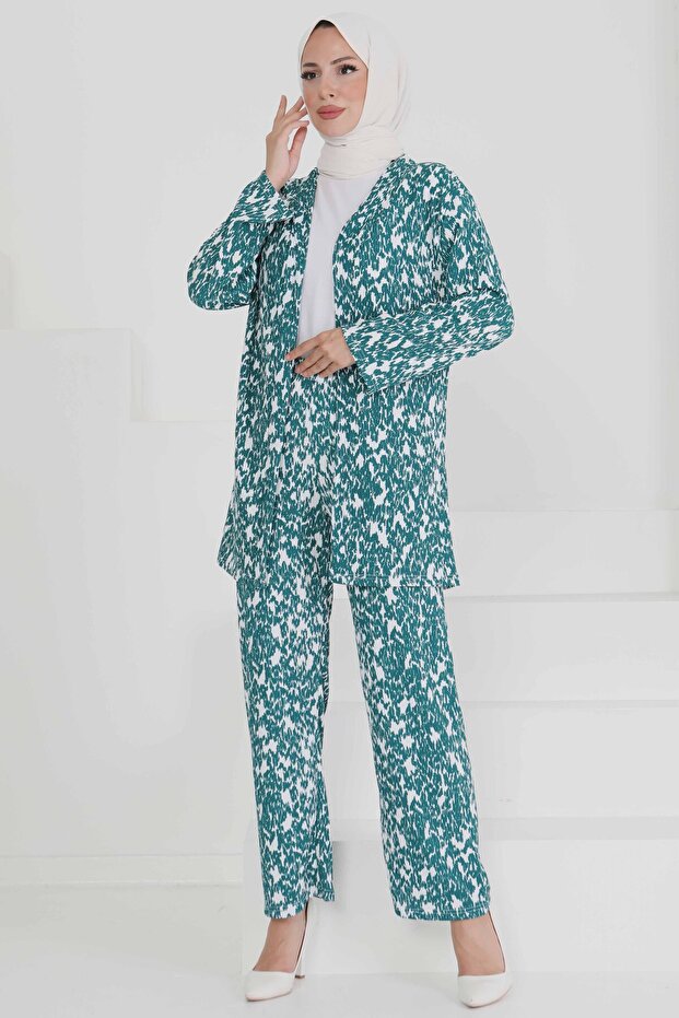 Patterned Kimono Set Emerald - 27132 - 2