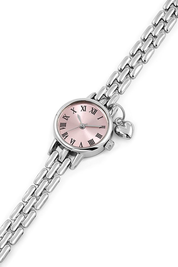 Spectrum Minimal Case Round Dial Heart Charm Detailed Metal Cord Women Wrist Watch