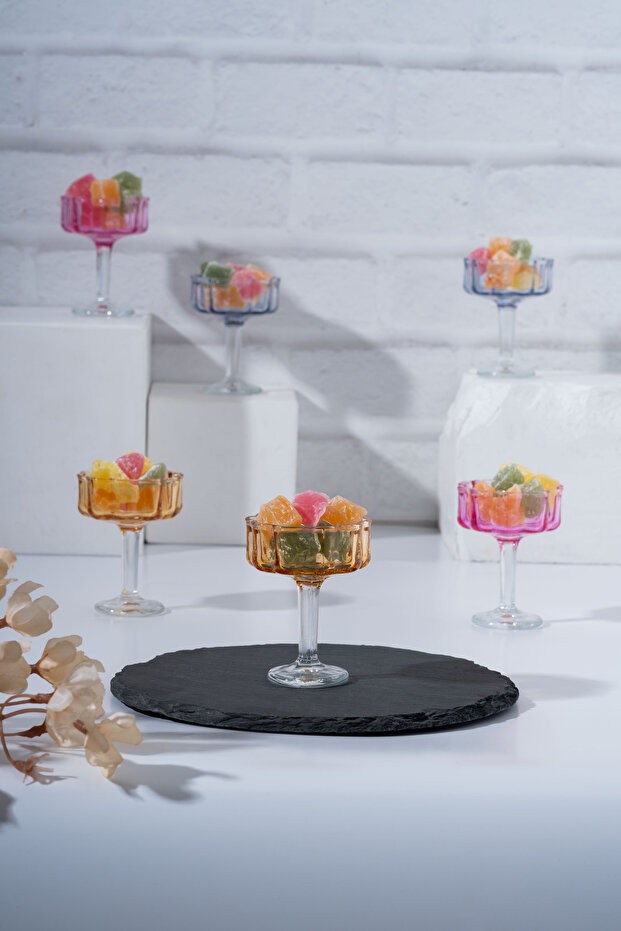 Set of 6 Colorful Footed Glass Turkish Delight Bowl & Sugar Bowl – 6×8 cm