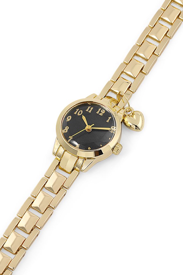 Spectrum Minimal Case Round Dial Heart Charm Detailed Metal Cord Women Wrist Watch