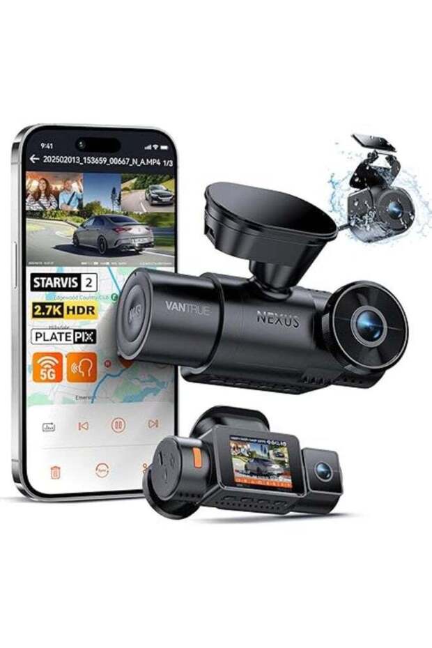 N4S 3 Channel WiFi Dash Cam, STARVIS 2, PlatePix™, 2.7K+1440P+1440 Front Inside Rear Dashc - 1