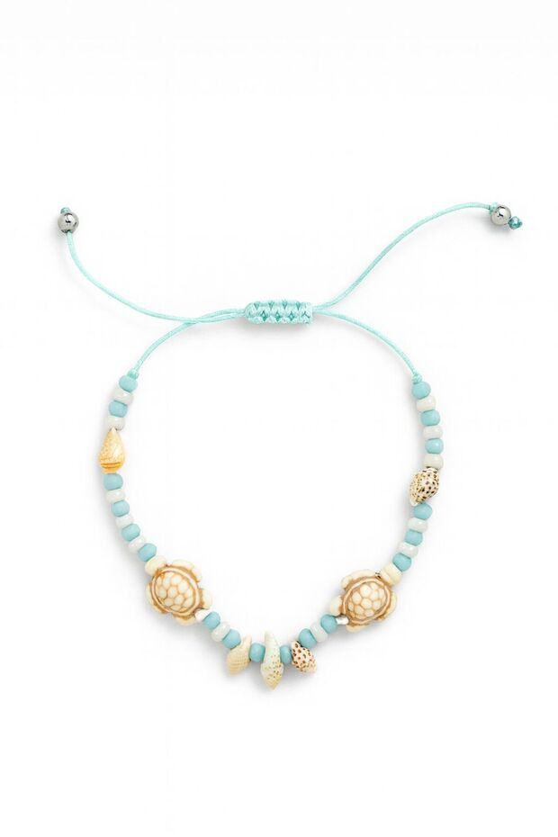 Adjustable ankle bracelet – turtle and shell pattern - 1