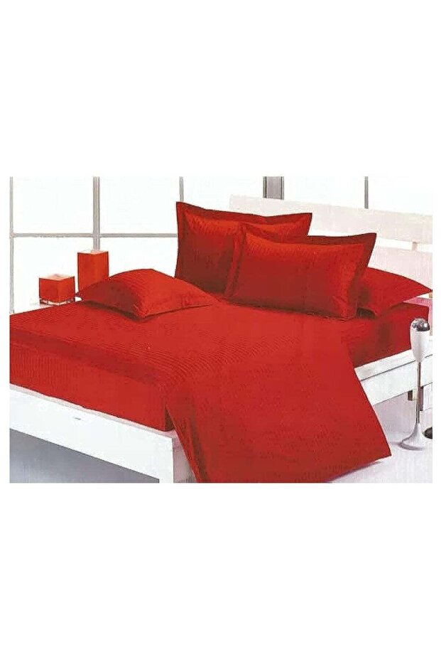 Umeema Super Soft Cotton 6pcs King Size (220 x 240 cm) Striped Duvet Cover Set, Fitted bed sheet wit