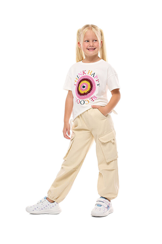 بنطال جينز كارجو سادة مع خصر برباط - 1