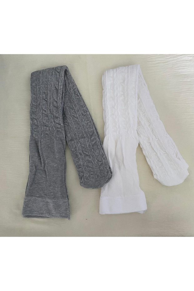 Girl's 2-Piece Cotton Karina Patterned Pantyhose (Pretty Karina Knitwear Pantyhose)