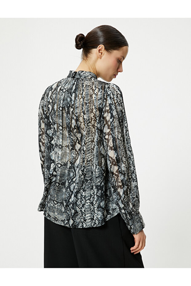 Snake Skin Patterned Chiffon Blouse - 4