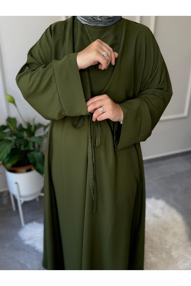 TESETTÜR ELBİSE MEDİNE İPEĞİ FADİME MODEL ABAYA KOL BÜYÜK BEDEN BEL BAĞCIKLI ELBİSE - 3