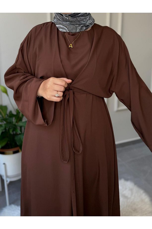 TESETTÜR ELBİSE MEDİNE İPEĞİ FADİME MODEL ABAYA KOL BÜYÜK BEDEN BEL BAĞCIKLI ELBİSE - 3