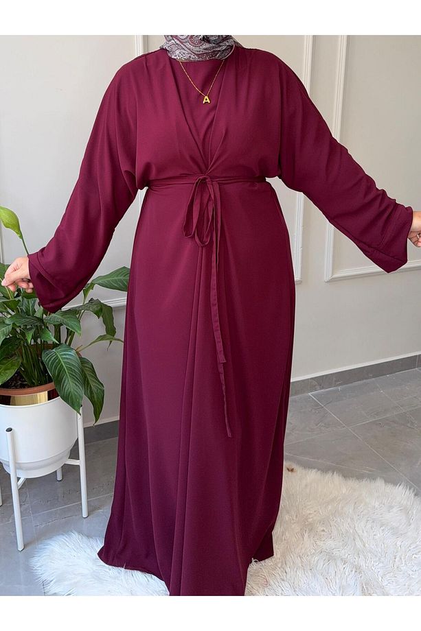 TESETTÜR ELBİSE MEDİNE İPEĞİ FADİME MODEL ABAYA KOL BÜYÜK BEDEN BEL BAĞCIKLI ELBİSE - 1