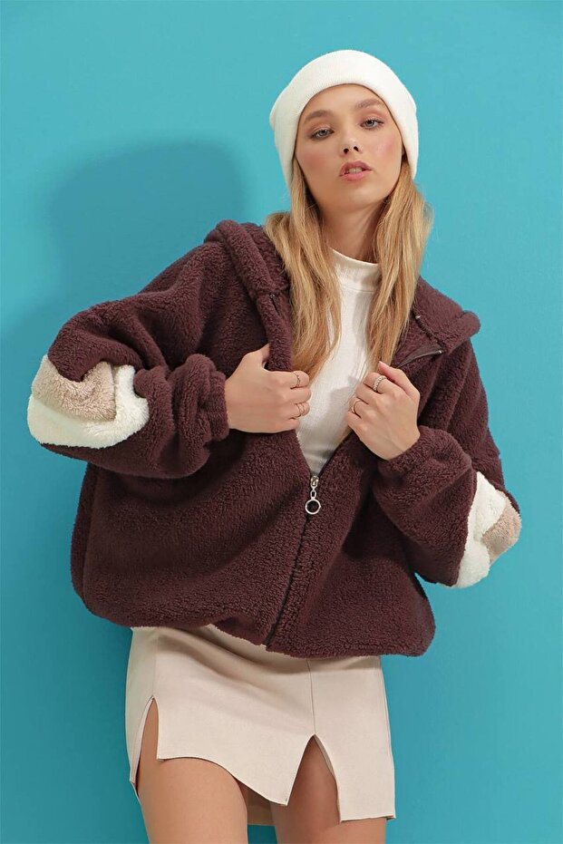 Women's Double Pocket Hooded Plush Cardigan