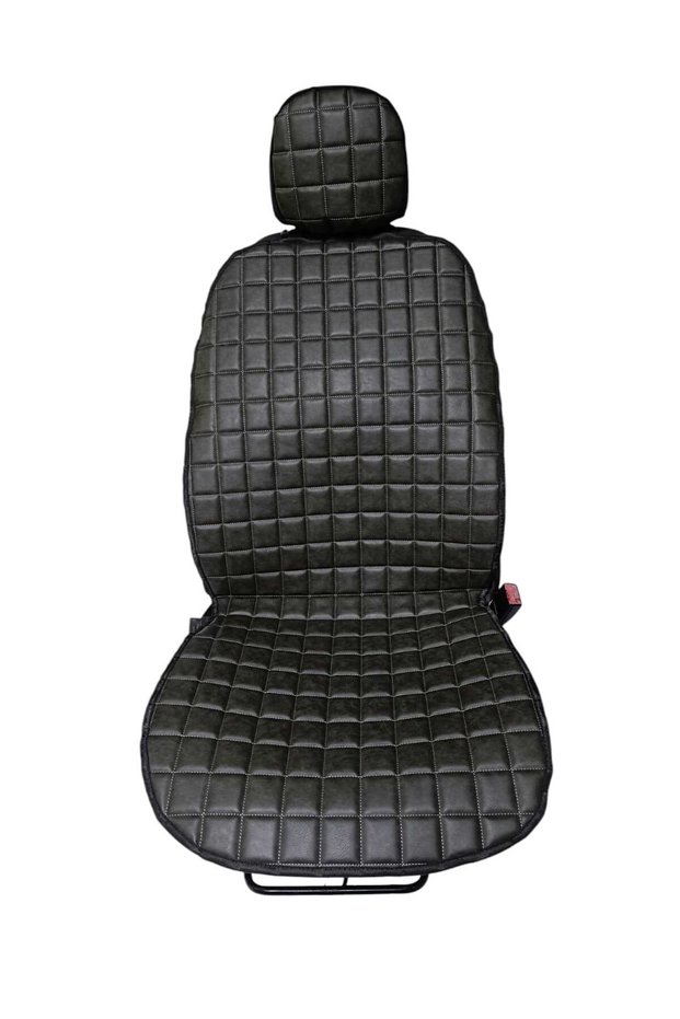 Dark Khaki Quilted Faux Leather Car Seat Cushion 2-Piece Quilted Car Seat Cover / Protective Cushion