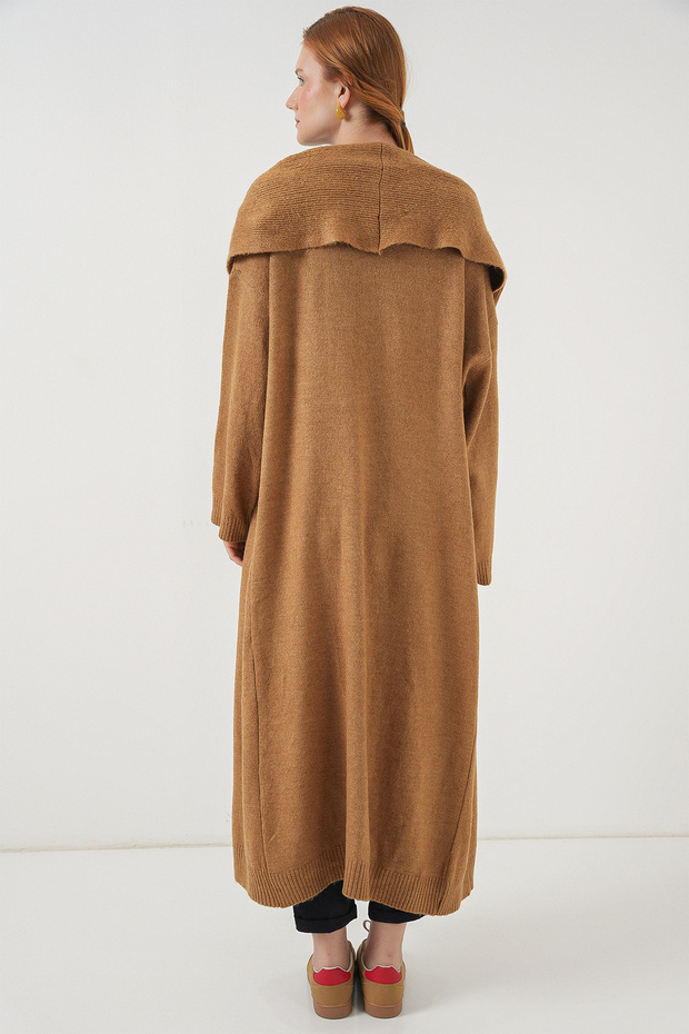 Kadın Uzun Oversize Triko Hırka 15924 - Hardal - 7