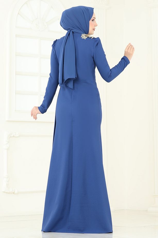 Nakış Detay Abiye Elbise ASM2810-MS İndigo - 5