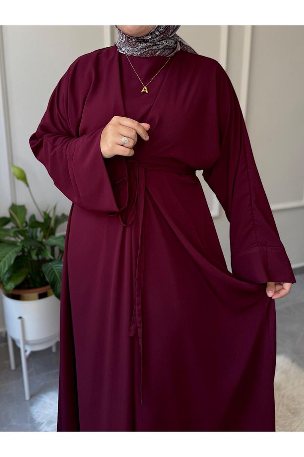 TESETTÜR ELBİSE MEDİNE İPEĞİ FADİME MODEL ABAYA KOL BÜYÜK BEDEN BEL BAĞCIKLI ELBİSE - 4
