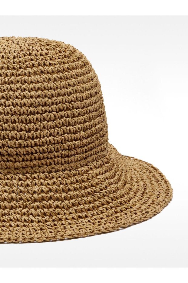 Hasır Efektli Bucket Şapka