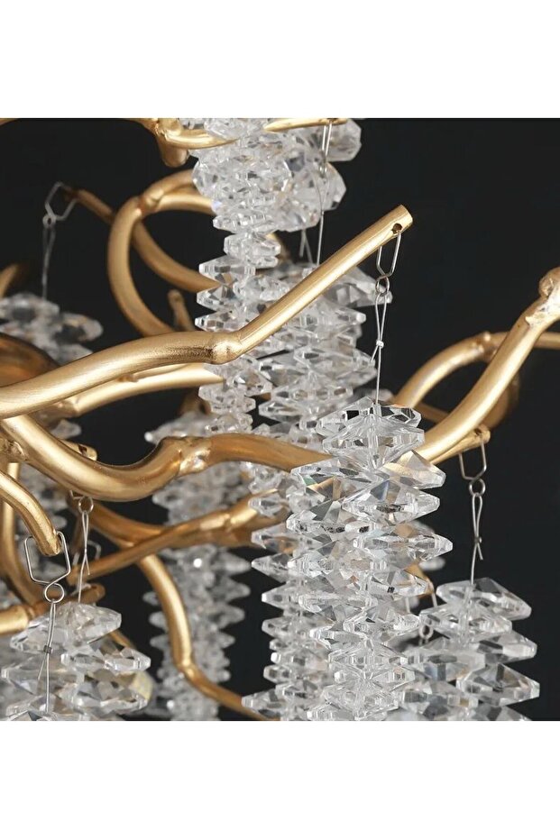 Serip 90lık Yemek Masa Üstü Gold Kaplamalı Modern Tasarım Salon Kristal Sarkıt Avize - 3