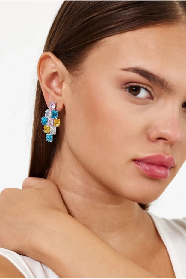 CUSTOM DESIGN EARRING WITH COLORED ZIRCON STONES