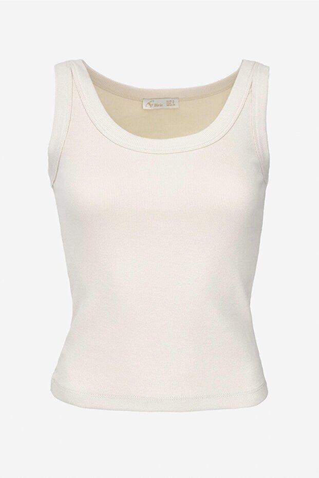 Kadın Geniş Askılı Fitilli Pamuklu Basic Atlet - Bej - 1