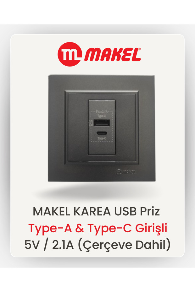 USB Priz | Type-A & Type-C Girişli | 5V / 2.1A (Füme) - 1