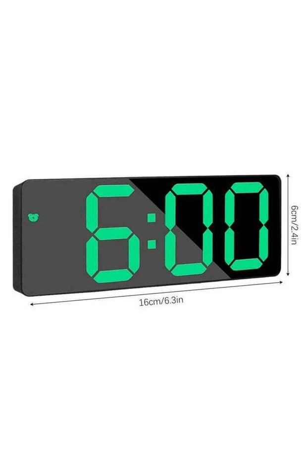 Black Digital Clock with Green LED, Temperature, Alarm, Voice Control, Adapter Included - 2