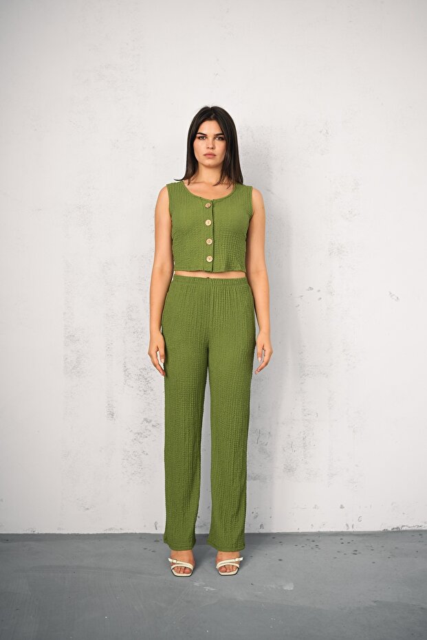 Women's Seersucker Suit with Vest - Vest and Pants - Summer Suit