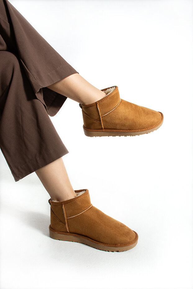 Mini Süet Yarım Bot Içi Tüylü Düz Taban Kadın Ayakkabı - 3