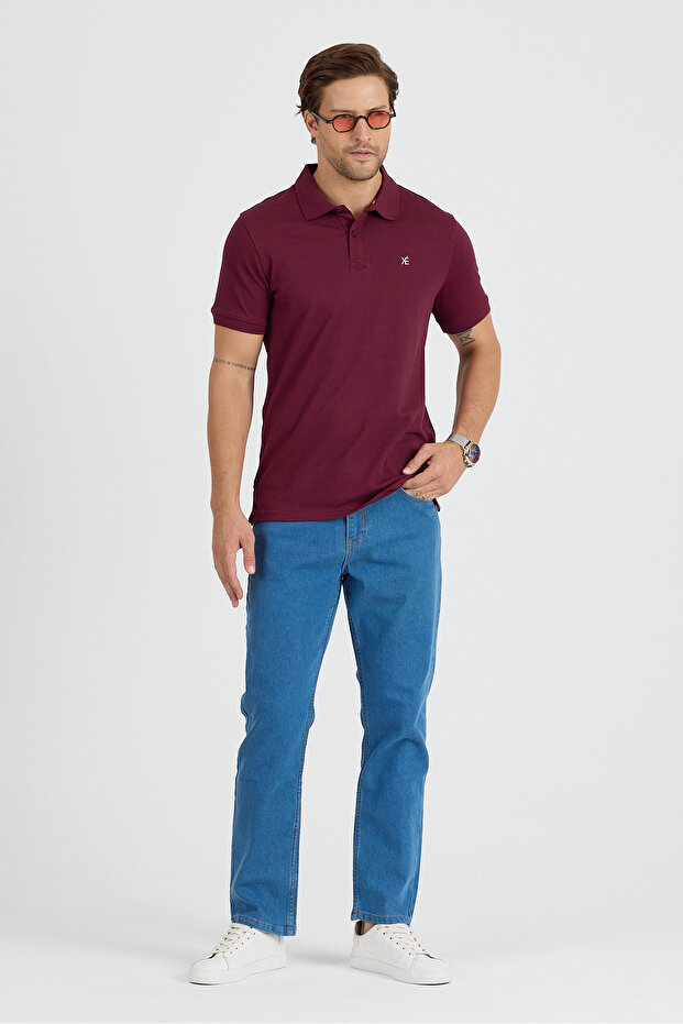 Regular Fit Cotton Polo Collar Short Sleeve Pique Men's T-Shirt 0002