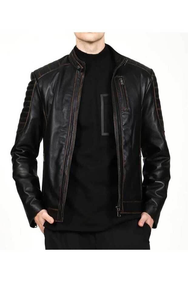 Genuine Leather Sports Hooded Lambskin Men's Coat
