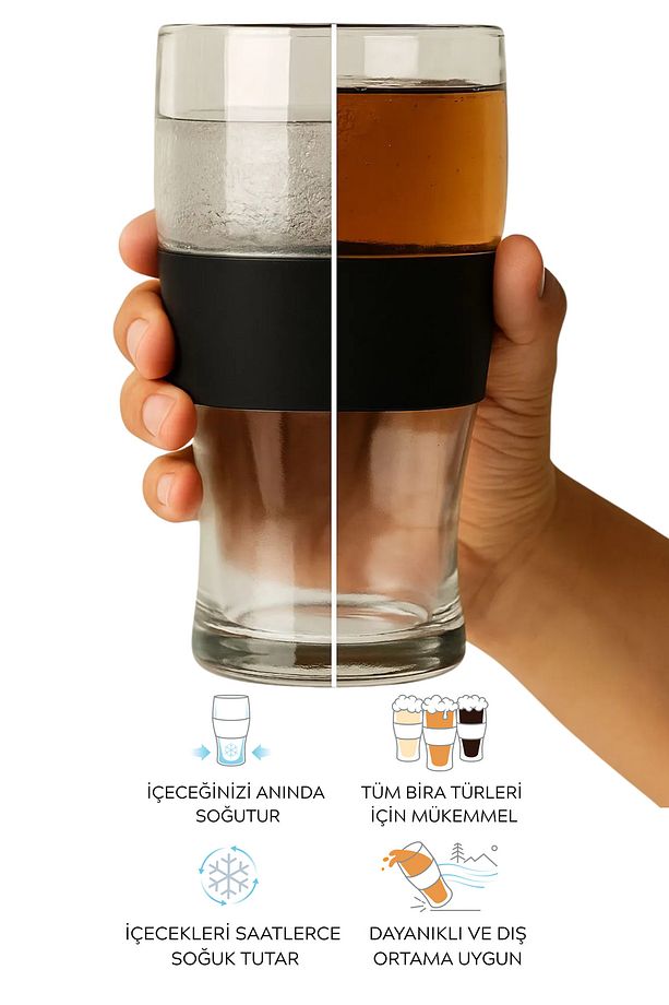 Soğuk Tutucu Jel Bardak - Çift Cidarlı, Dondurulabilir Bira, Meşrubat, Kokteyl Bardağı - 6