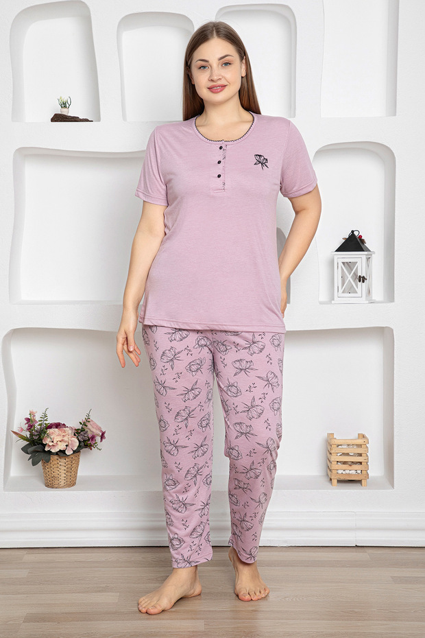 طقم بيجامة منقوشة بالزهور مقاس كبير - 1