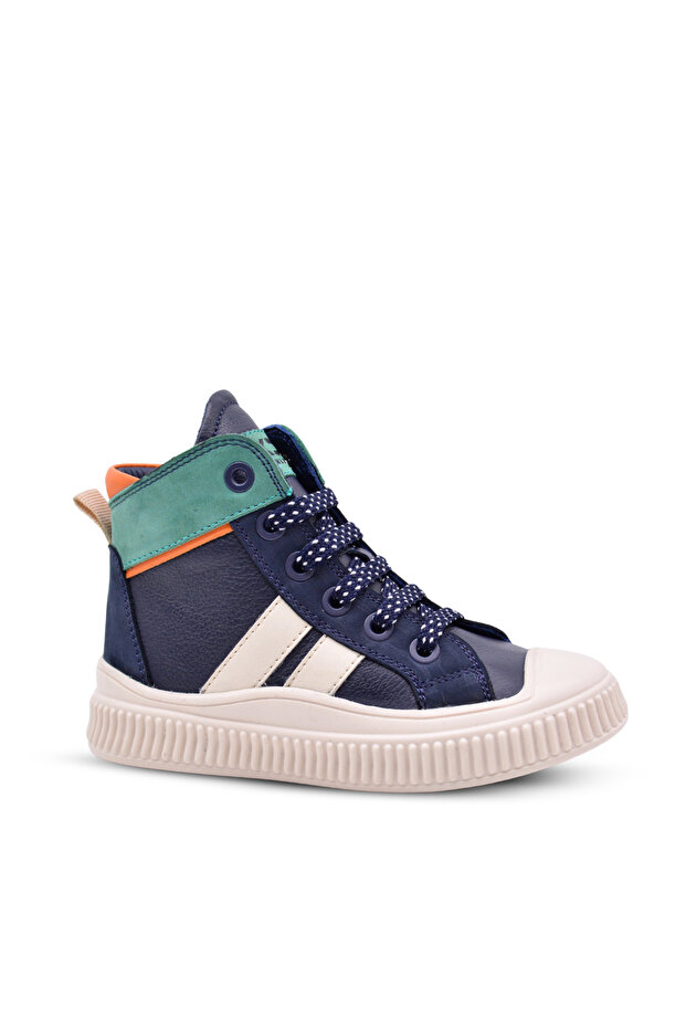 Aston Boy's Genuine Leather Lace-Up and Zippered Navy Blue Color Boots