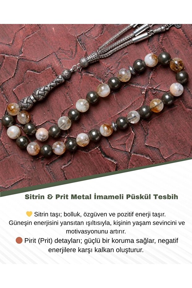 Certified Citrine & Prit Metal Imame Tassel Prayer Beads