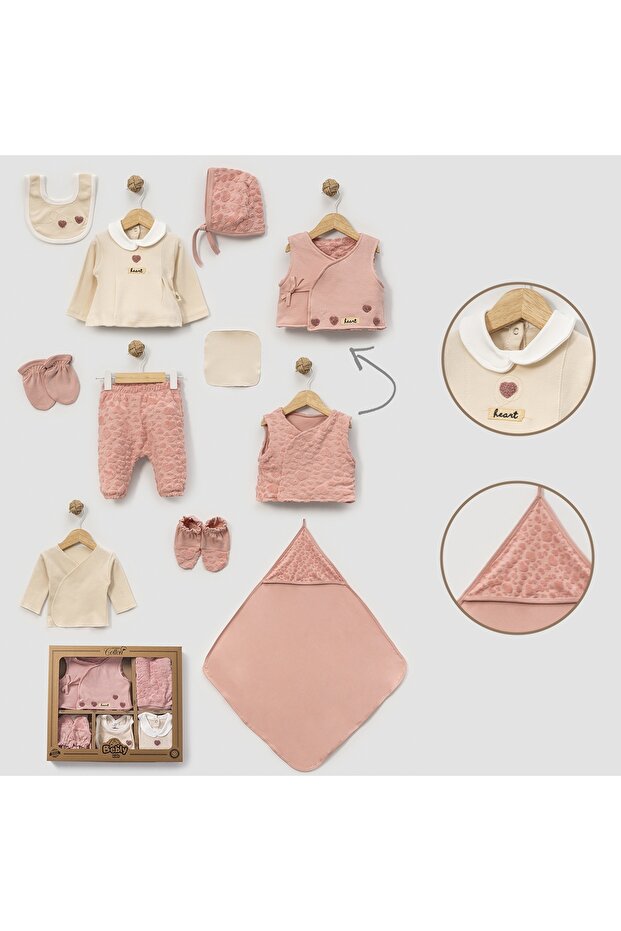 Baby Girl 0-3 Months Jacquard Heart Combed Cotton 10-Piece Newborn Hospital Exit Zibin Set