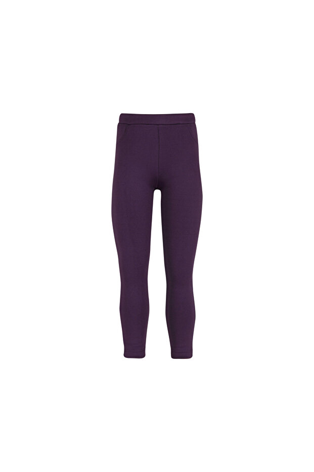 Purple Girl's Decorative Pocket Inside Plush Extra Thick Winter Leggings