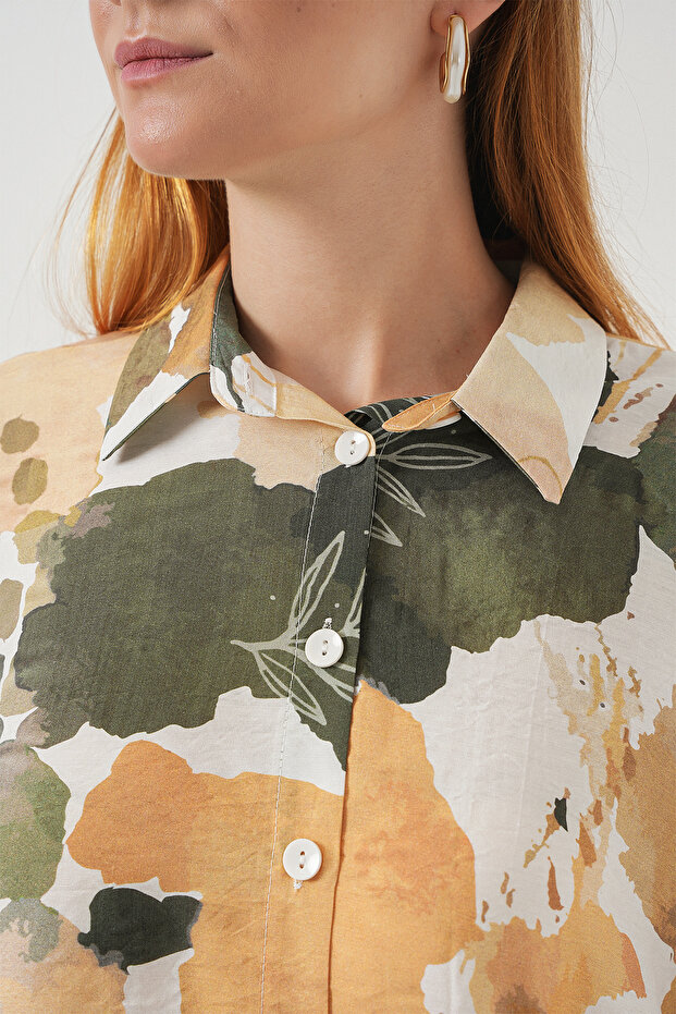 Kadın Desenli Overize Gömlek Tunik 5971 - Çağla - 5