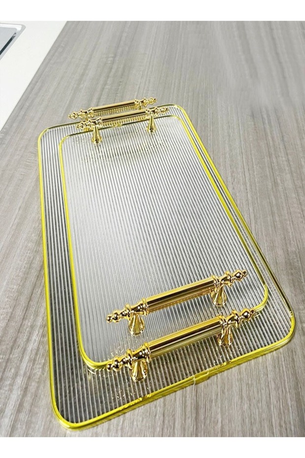 2-Piece Rectangular Decorative Trays with Handle - 2