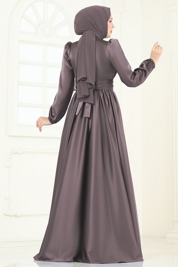 Önü Drapeli Saten Abiye 2382ANT466-MS Koyu Vizyon - 6