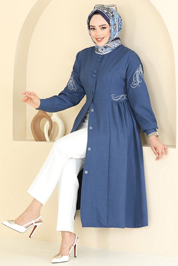 Nakış İşlemeli Tesettür Kap 2645SL432-MS İndigo - 2
