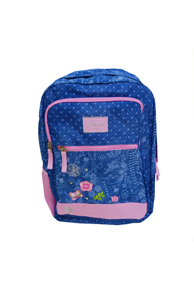 حقيبة ظهر زرقاء ووردية مقاس 17.5 بوصة - 1