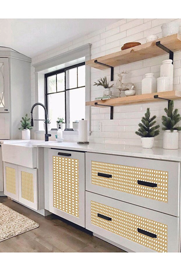 Hasır Görünümlü Dolap Kapağı Kaplama Folyosu Hazeran Hasır Kendinden Yapışkanlı Folyo 60cm X 100cm - 5