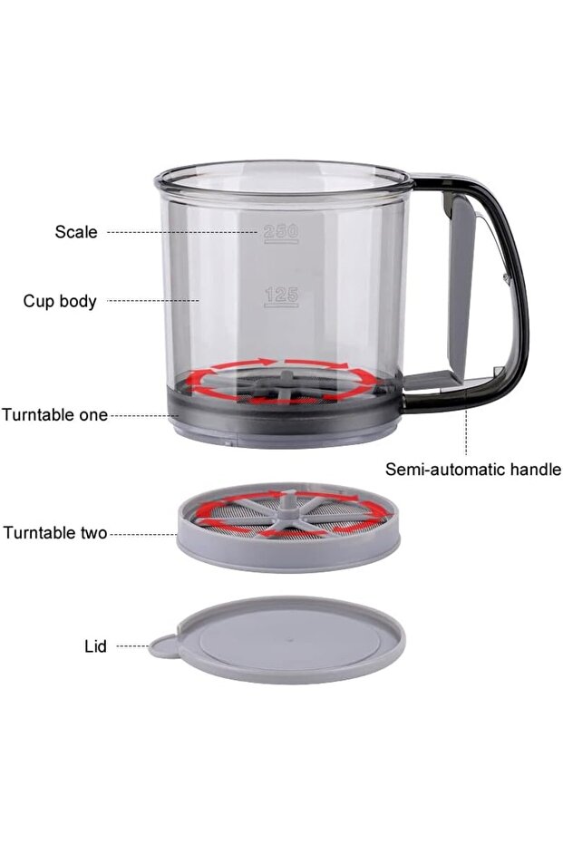 Portable Manual Flour Sieve, Plastic, with Handle, Double Layer, 15 x 12 x 11 cm, Tran - 6