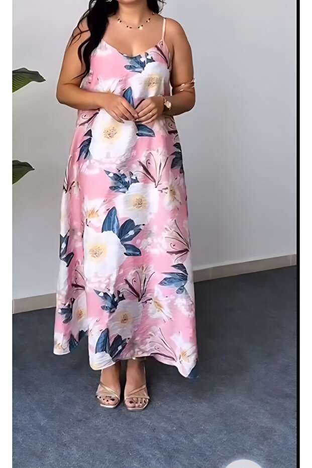 Rochie lungă și drapată, căptușită cu modele florale - 4