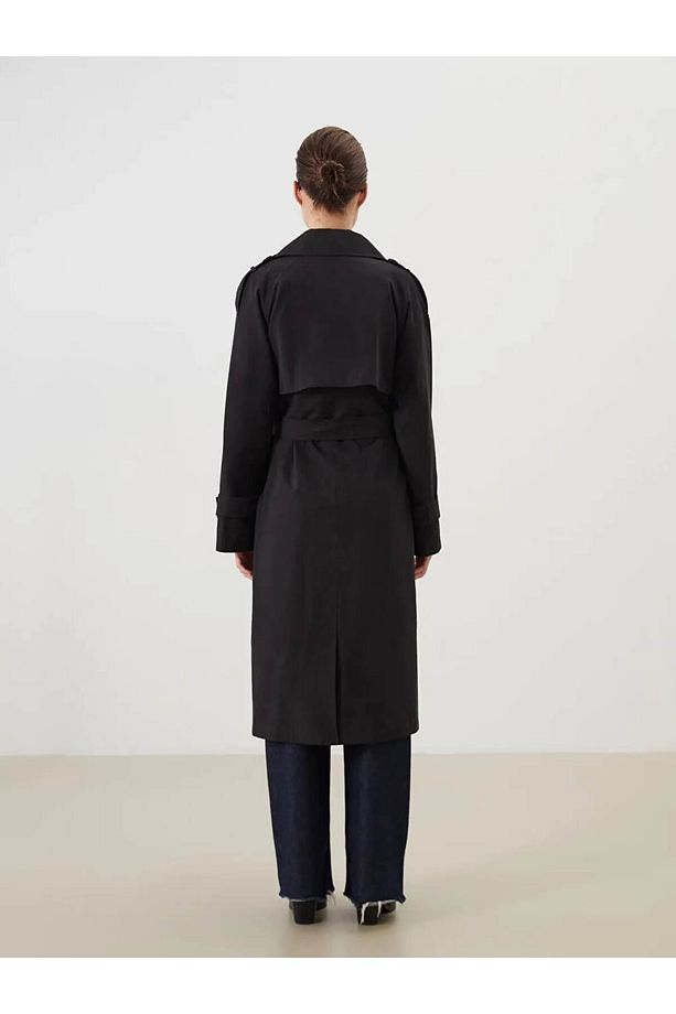 LCW Modest Siyah Kruvaze Yaka Oversize Kadın Trençkot - 6