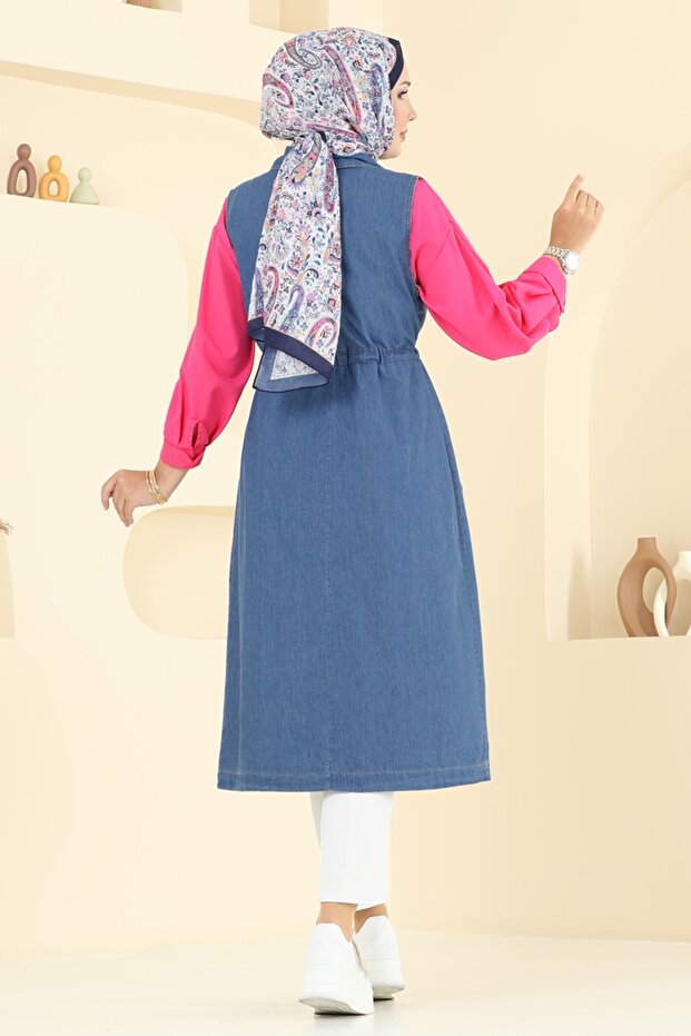 Beli Bağcıklı Kot Yelek 9156PLK541-MS Açık Kot - 4