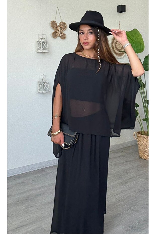 Fusta din șifon căptușită simplă - 3