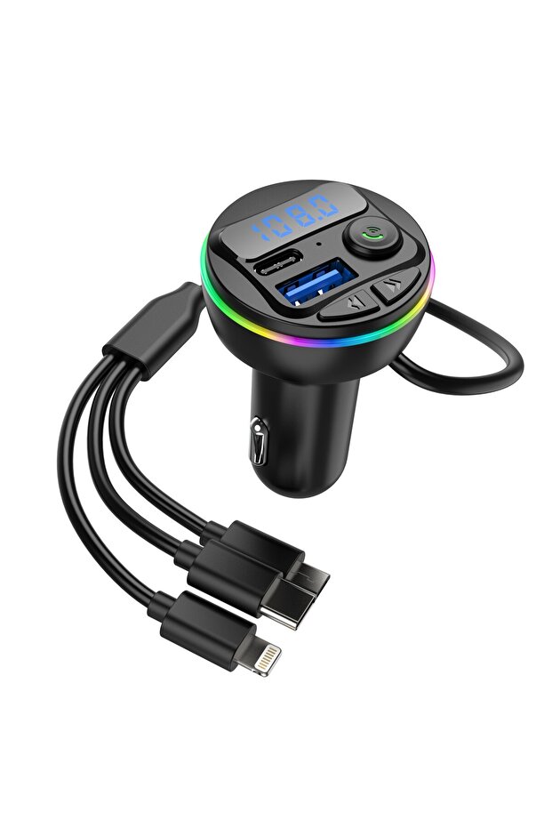 Încărcător auto cu player MP3, Flippy, încărcare rapidă, tip C, 20W, Bluetooth, 3 porturi de încărcare, negru - 5