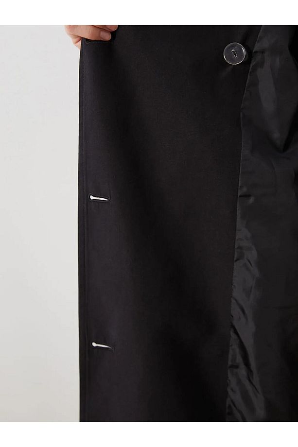 LCW Modest Siyah Kruvaze Yaka Oversize Kadın Trençkot - 5