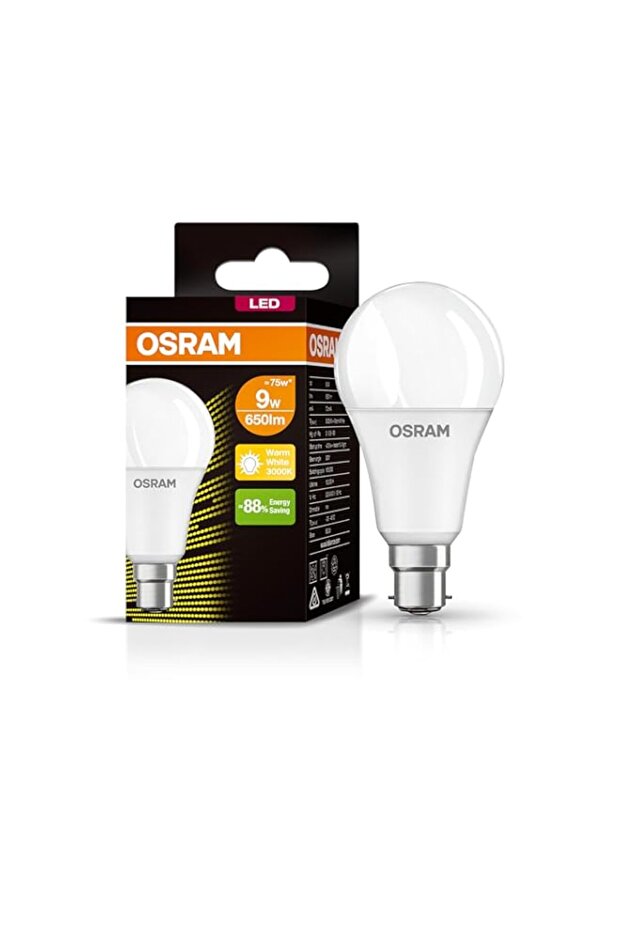 Osram LED ECO Classic A | Frosted 9W, Screw Base B22d, Warm White/2700k - 470 lm