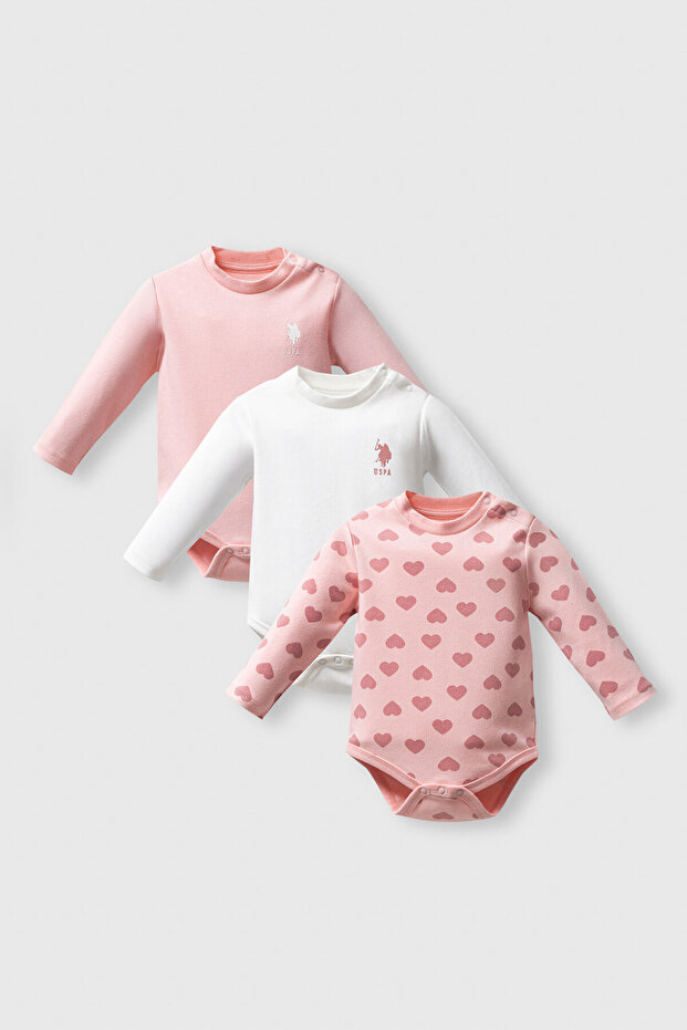 U.S. Polo Assn Baby Girl Pink 3-Piece Body Set