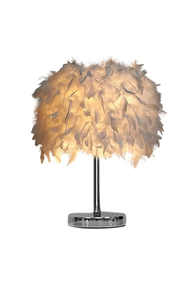 15x35cm Handmade Feather Lampshade Modern Bedside Table Lamp Desk Night Light Decor - White